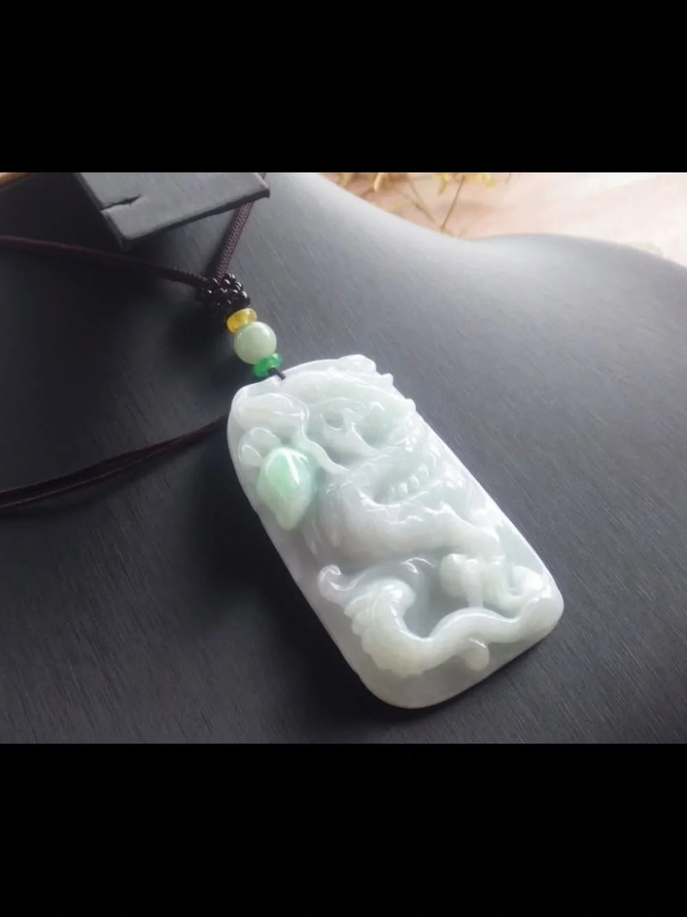 Certificate Jadeite Jade White Green rectangle Wealth Dragon pendant